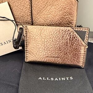 All Saints hex card holder in warm brass leather